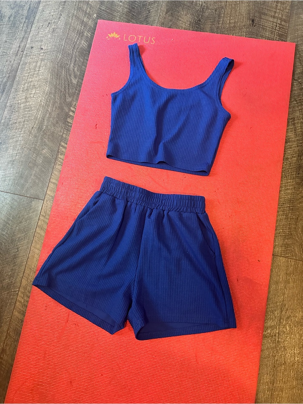Blue Ribbed Tank & Short Set - Women